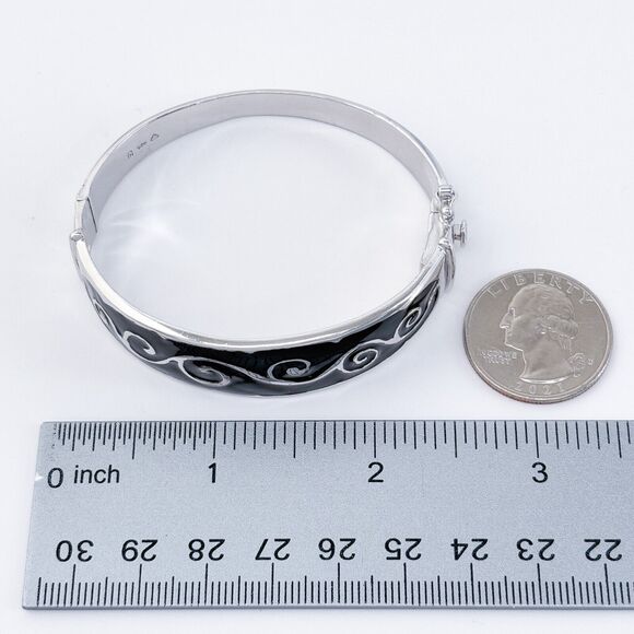 Vintage Sterling Silver 925 Black Enamel Hinged Bangle Bracelet 6.5" - Picture 9 of 9